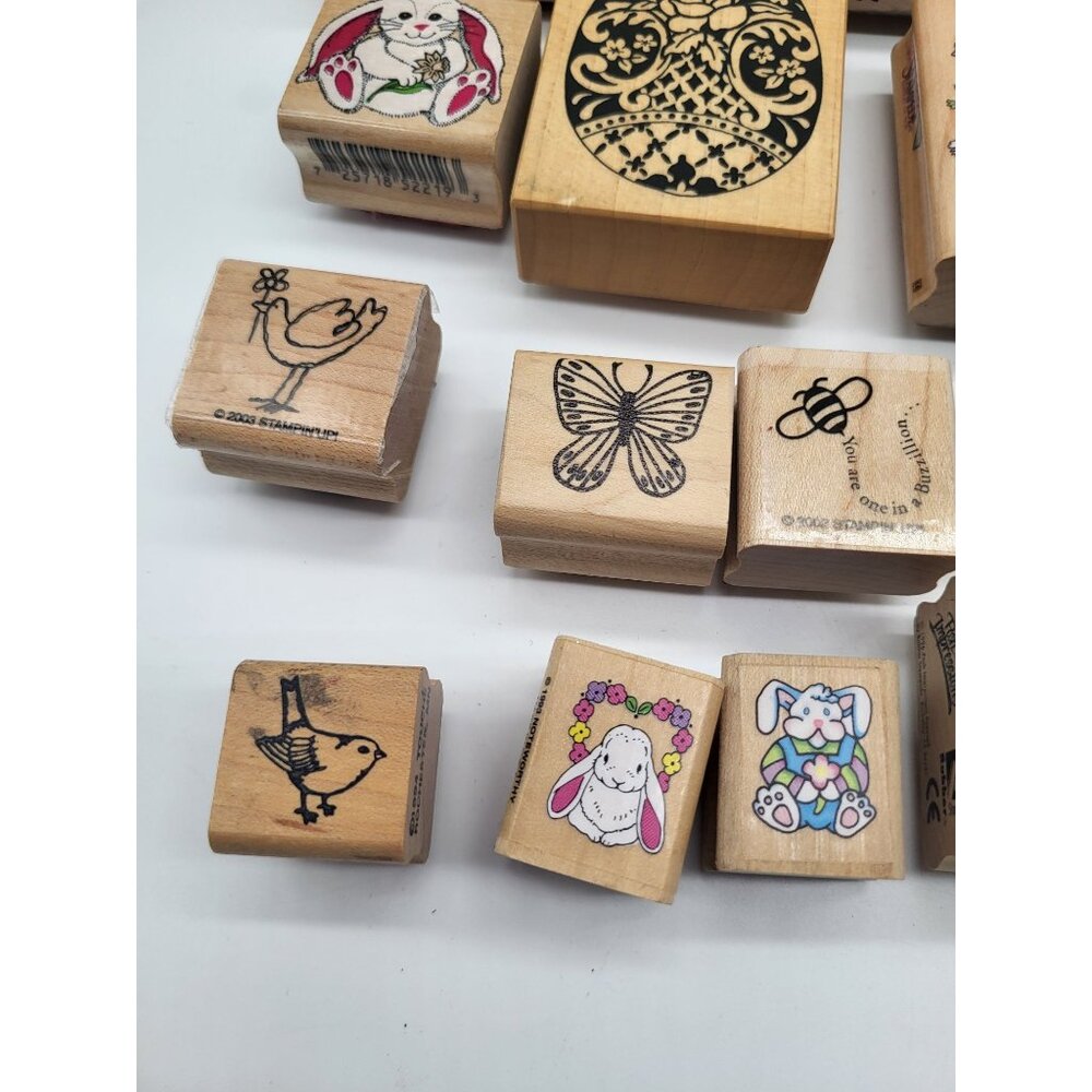 EASTER, SPRING Lot of 24 Wood Mounted Rubber Stamps Bunny Ducks Egg Religious - Picture 3 of 7